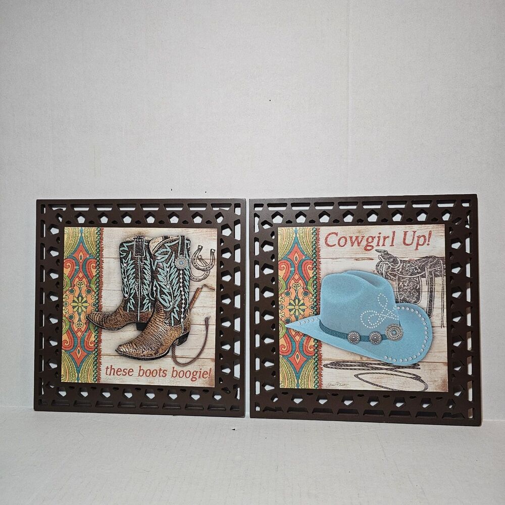 Cowgirl Up! and These Boots Boogie! Country Western 11"x11" Jean Plout Art